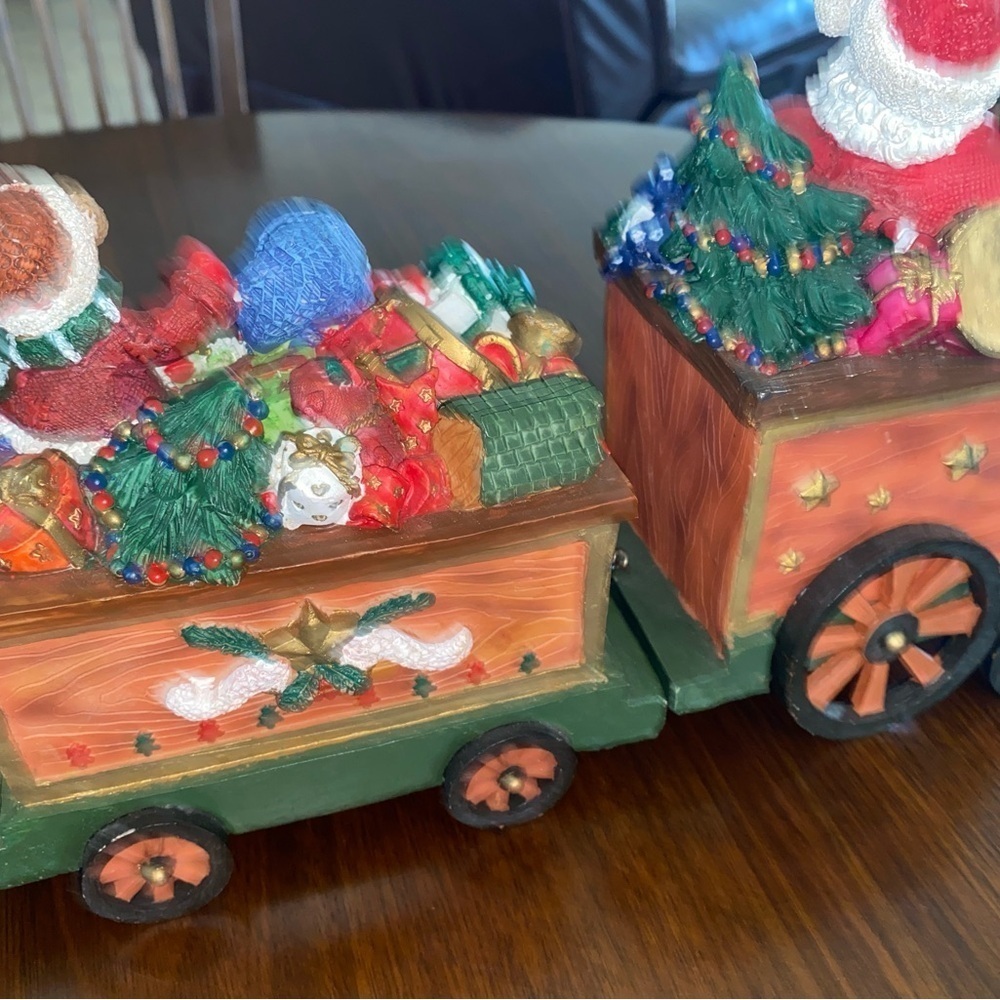 CHRISTMAS TRAIN DECOR WOOD RESIN 4 PIECES SANTA TEDDY BEARS SNOWMEN 28”Long - Picture 12 of 15